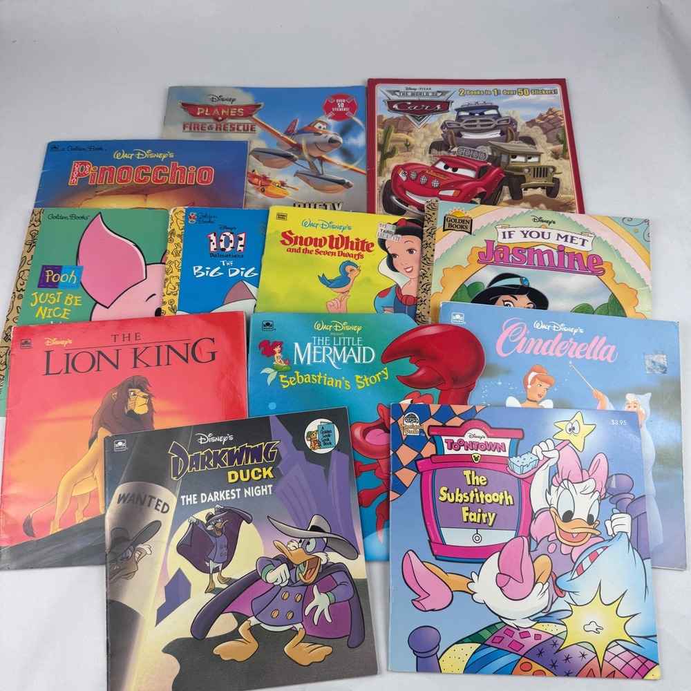 Disney Golden Books Lot of 12 Paperback Cinderlla Snowwhite Ariel Cars Pooh